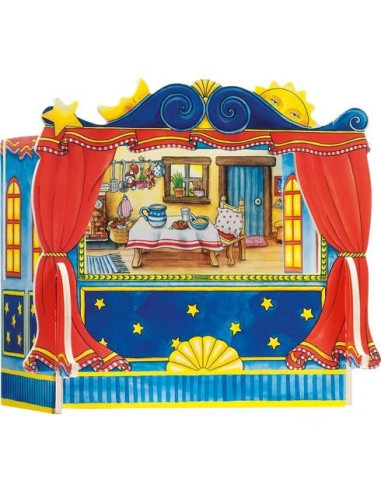 Wooden Theatre For Finger Puppets With Set Pieces